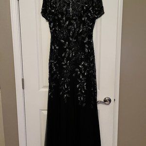 Adrianna Papell, Godet, hand-beaded, navy blue, sz 16 gown.  Worn only once,
